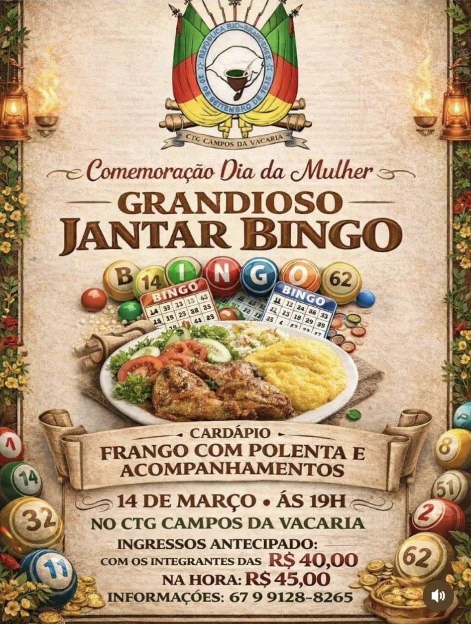 Jantar com Bingo no CTG Campos da Vacaria – Sidrolândia