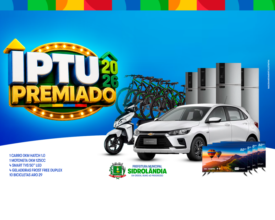 Prefeitura lança IPTU 2026 com descontos de até 20% e sorteio de carro, moto, geladeiras, TVs e bicicletas