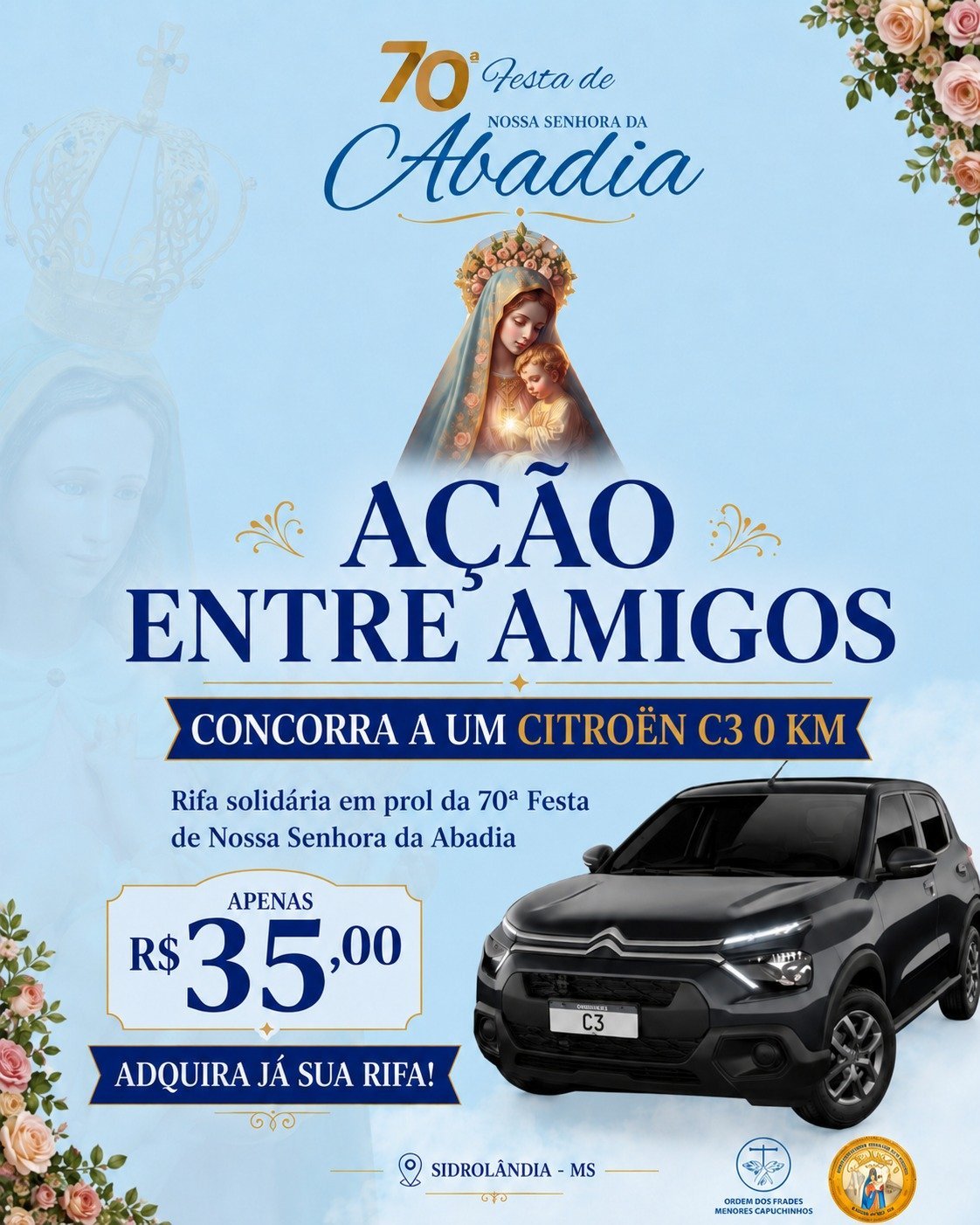 70ª Festa de Nossa Senhora da Abadia celebra os 70 anos da padroeira de Sidrolândia com fé, tradição e grandes atrações