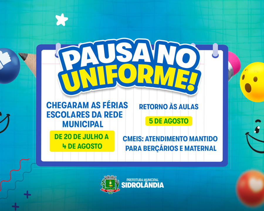Rede Municipal de Ensino inicia período de férias com retorno às aulas em 5 de agosto