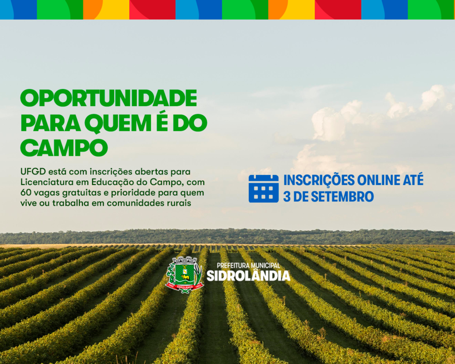 UFGD abre inscrições para Licenciatura em Educação do Campo com 60 vagas gratuitas.