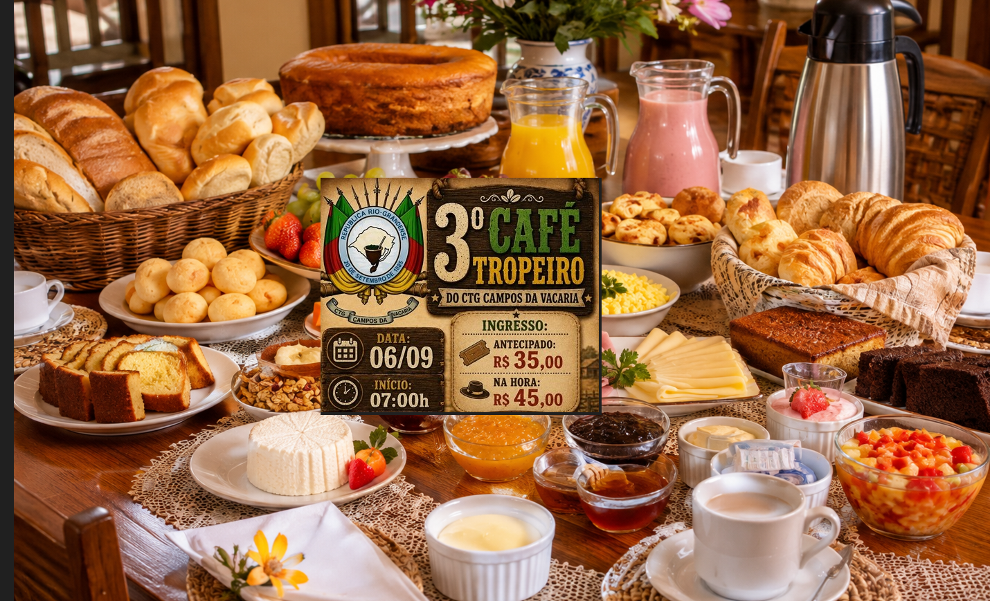 É DOMINGO! VEM AÍ O 3º CAFÉ TROPEIRO DO CTG CAMPOS DA VACARIA!