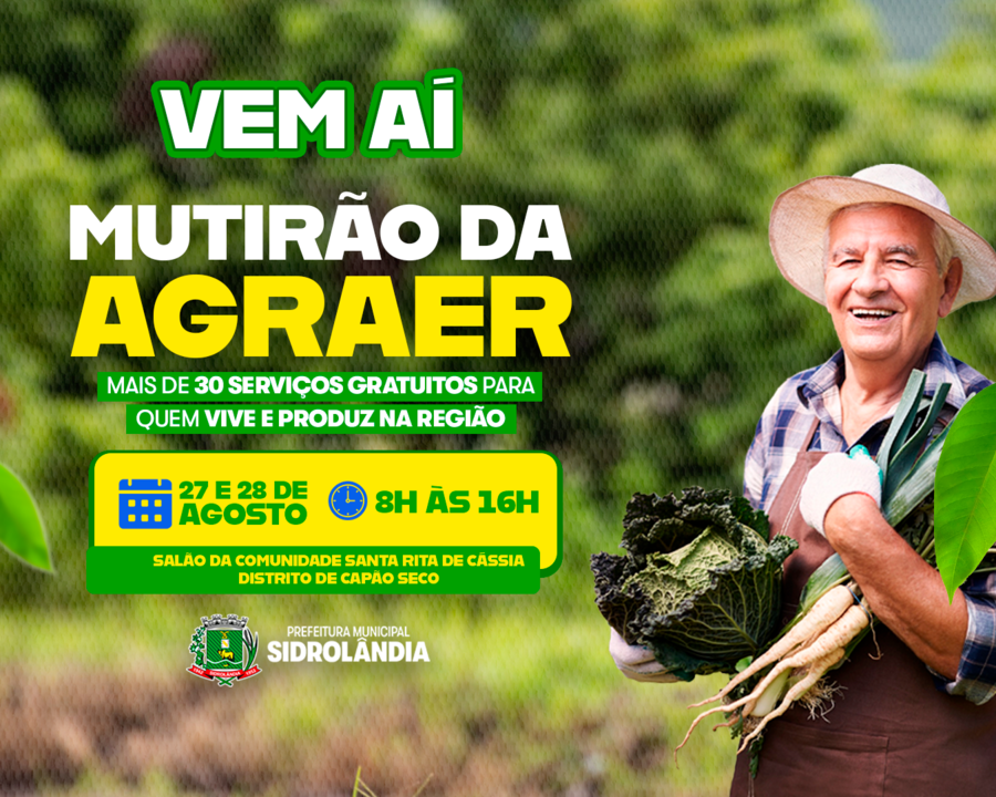 Mutirão da Agraer terá mais de 30 serviços gratuitos no Distrito de Capão Seco, confira.